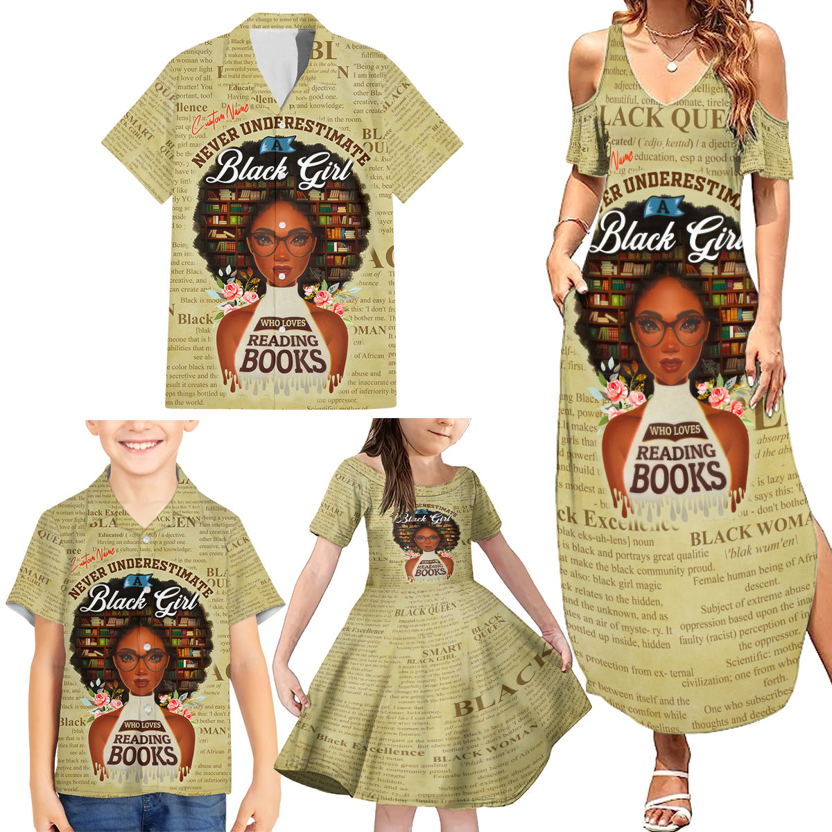 Personalized Black Girl African Family Matching Summer Maxi Dress and Hawaiian Shirt Never Underestimate A Book Lover - Wonder Print Shop