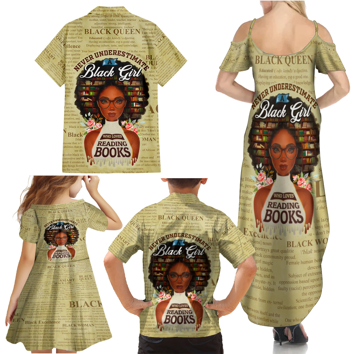 Personalized Black Girl African Family Matching Summer Maxi Dress and Hawaiian Shirt Never Underestimate A Book Lover - Wonder Print Shop