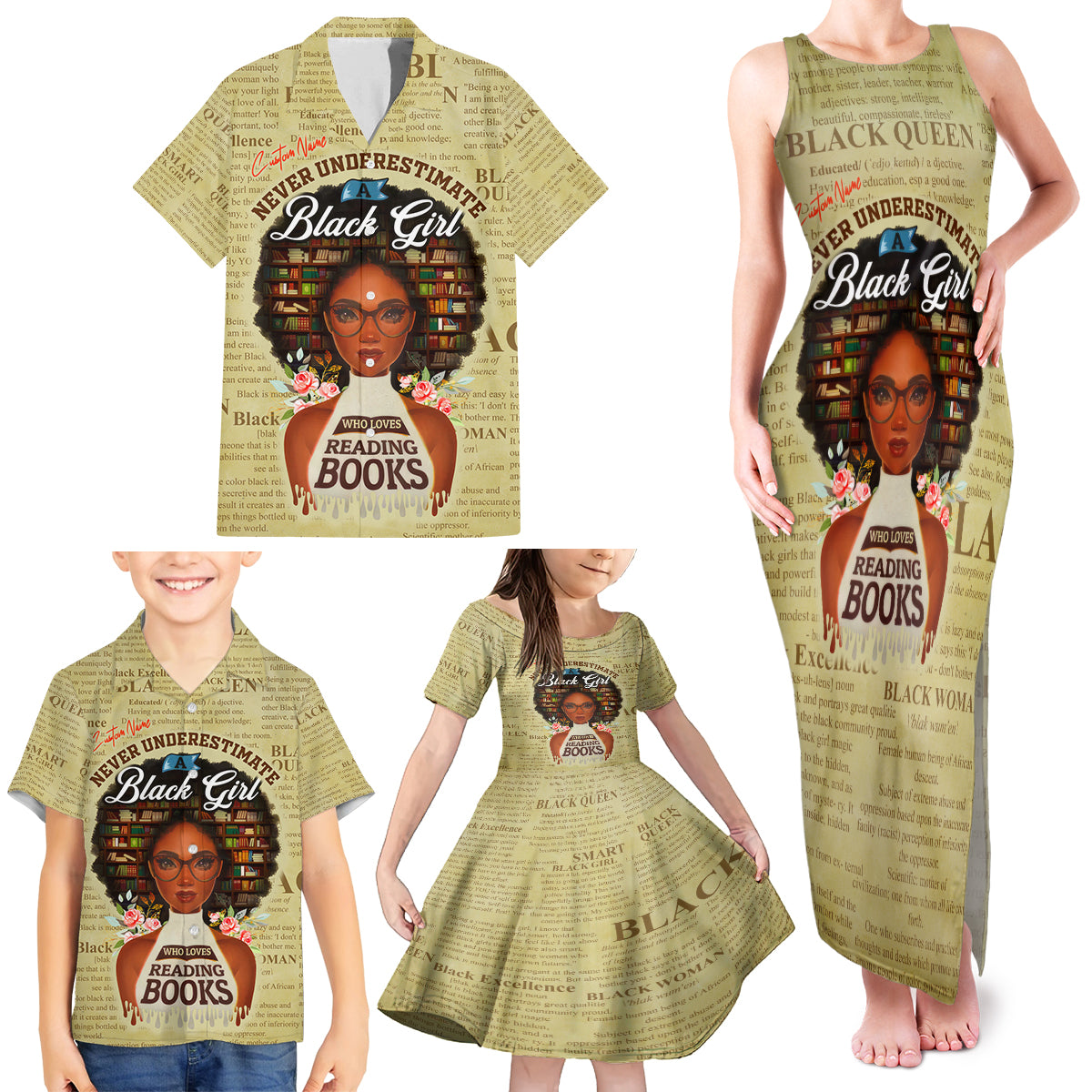 Personalized Black Girl African Family Matching Tank Maxi Dress and Hawaiian Shirt Never Underestimate A Book Lover - Wonder Print Shop