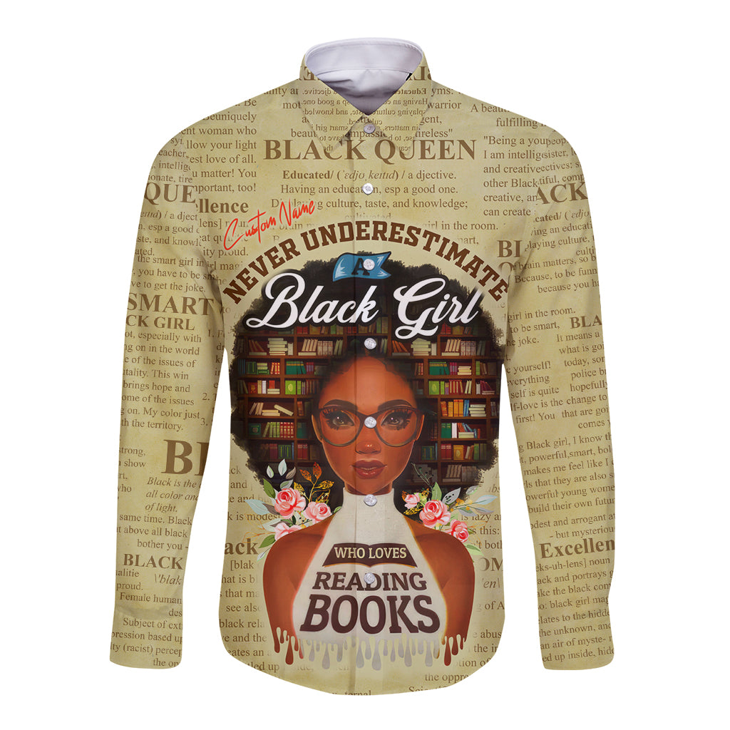 Personalized Black Girl African Long Sleeve Button Shirt Never Underestimate A Book Lover - Wonder Print Shop