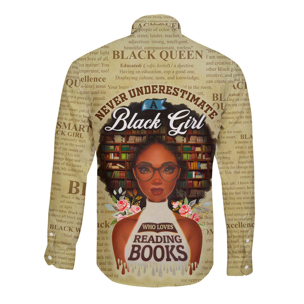 Personalized Black Girl African Long Sleeve Button Shirt Never Underestimate A Book Lover - Wonder Print Shop