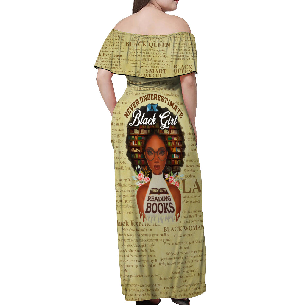 Personalized Black Girl African Off Shoulder Maxi Dress Never Underestimate A Book Lover - Wonder Print Shop