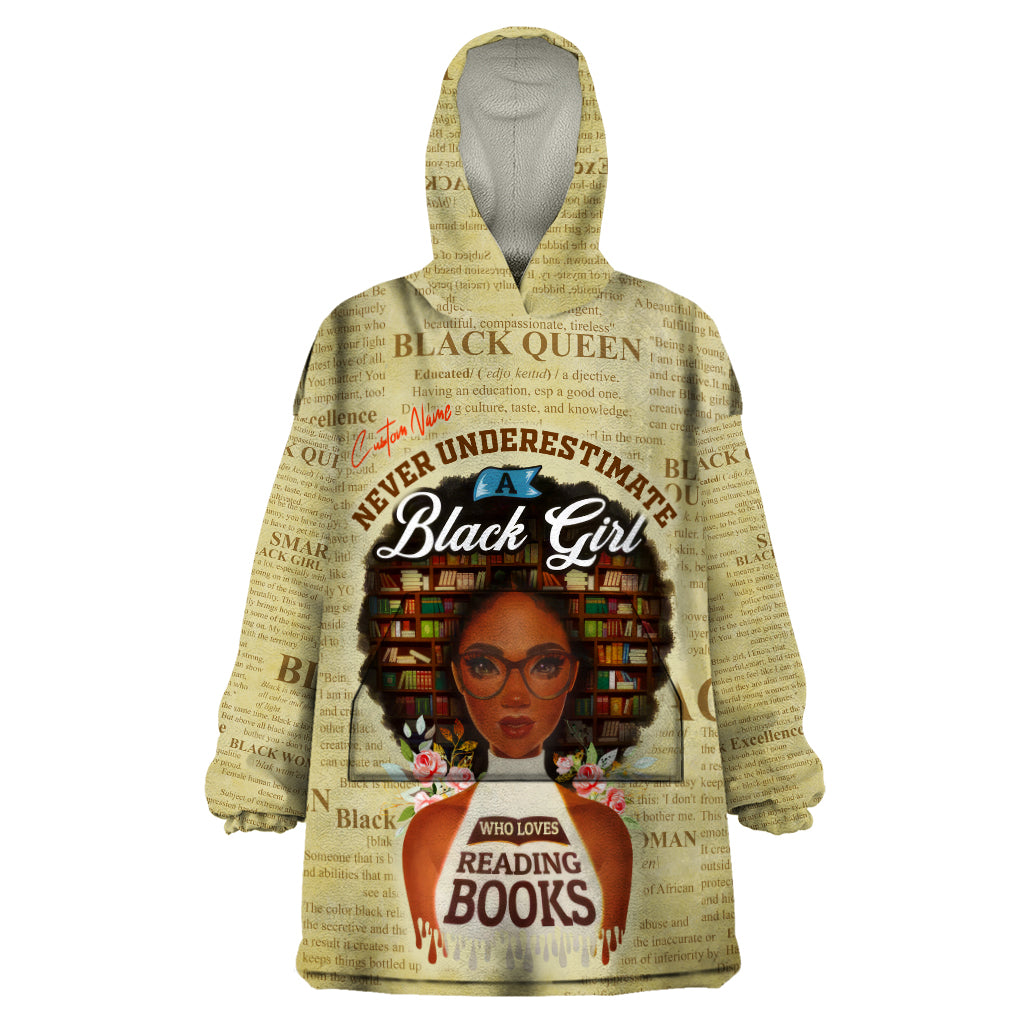 Personalized Black Girl African Wearable Blanket Hoodie Never Underestimate A Book Lover - Wonder Print Shop