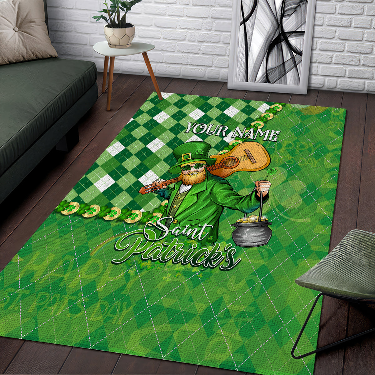Personalized Happy St Patrick's Day Area Rug Irish Leprechaun - Wonder Print Shop