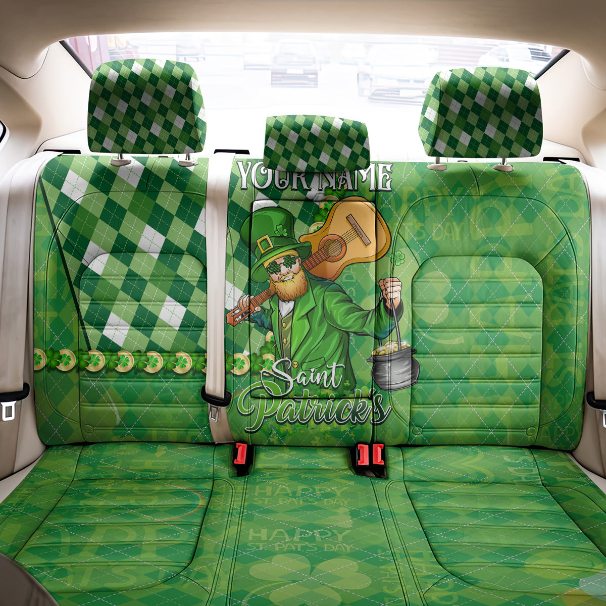 Personalized Happy St Patrick's Day Back Car Seat Cover Irish Leprechaun - Wonder Print Shop