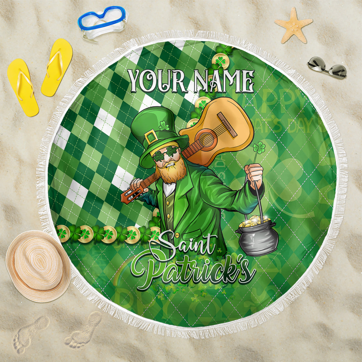 Personalized Happy St Patrick's Day Beach Blanket Irish Leprechaun