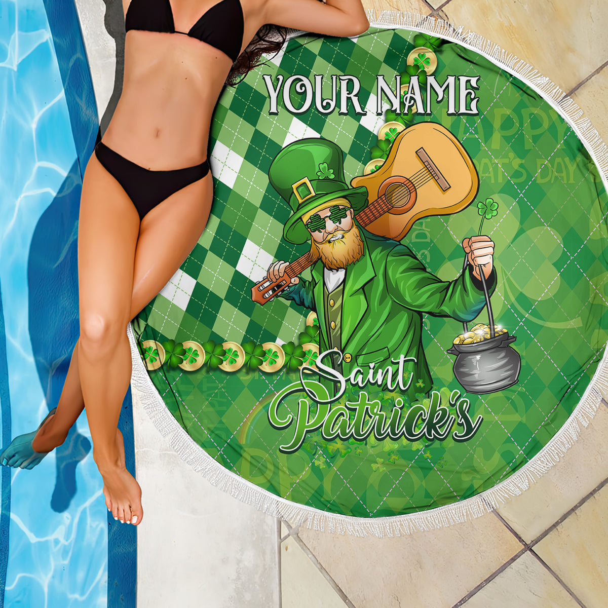 Personalized Happy St Patrick's Day Beach Blanket Irish Leprechaun - Wonder Print Shop