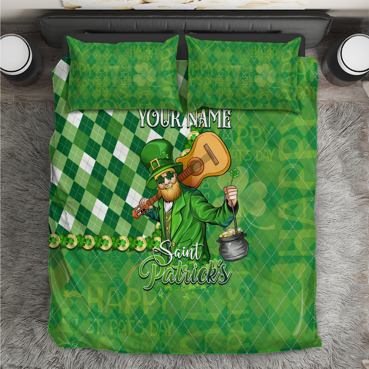 Personalized Happy St Patrick's Day Bedding Set Irish Leprechaun - Wonder Print Shop