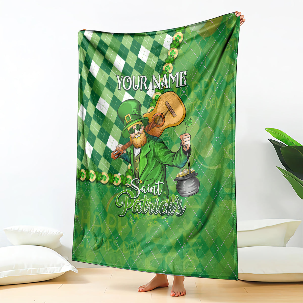 Personalized Happy St Patrick's Day Blanket Irish Leprechaun