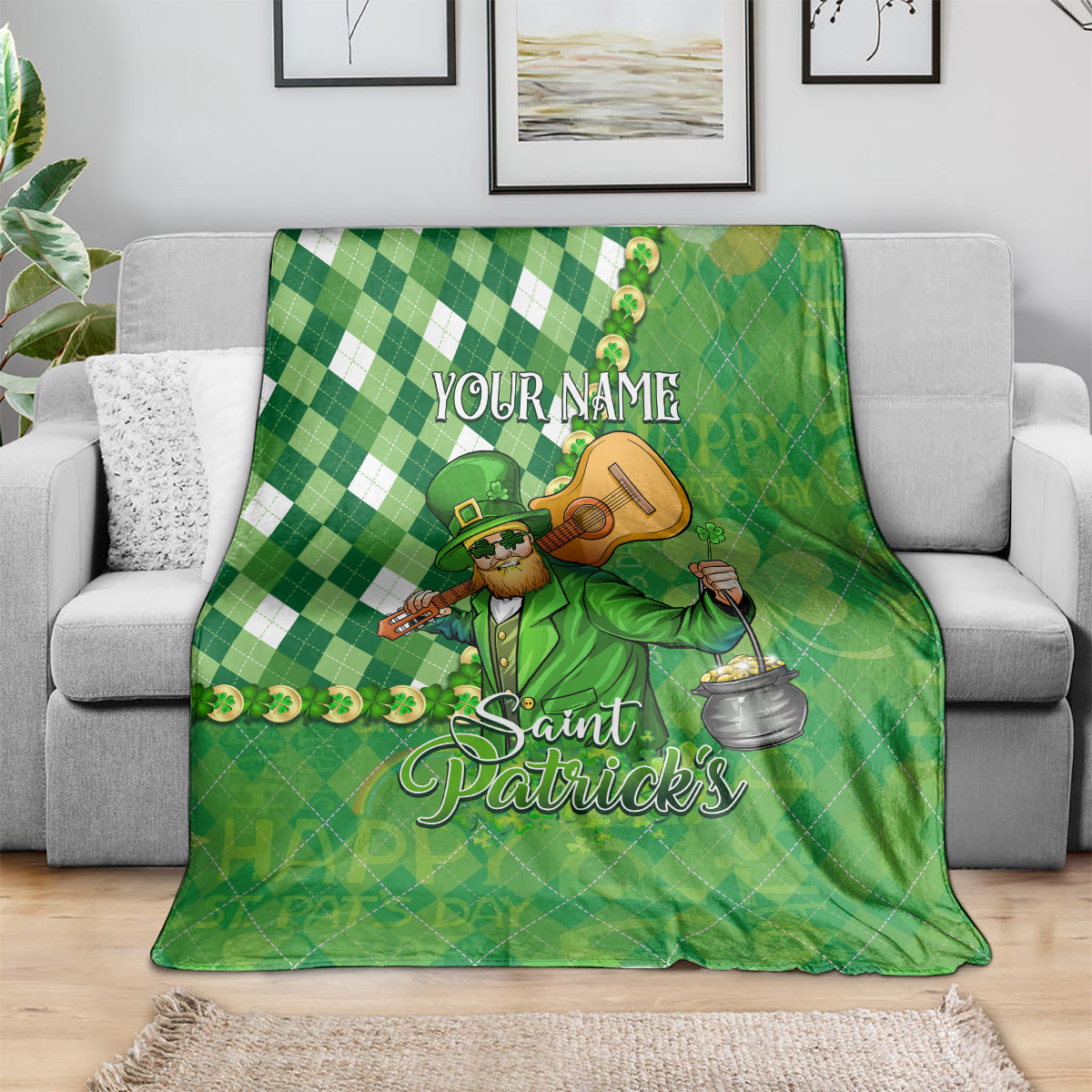 Personalized Happy St Patrick's Day Blanket Irish Leprechaun