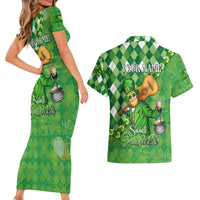 Personalized Happy St Patrick's Day Couples Matching Short Sleeve Bodycon Dress and Hawaiian Shirt Irish Leprechaun - Wonder Print Shop