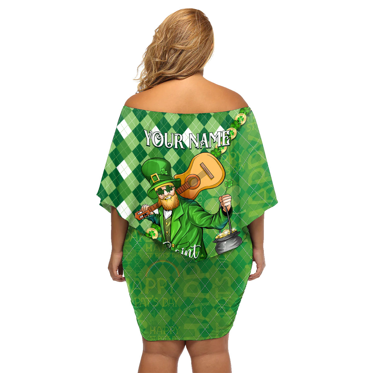 Personalized Happy St Patrick's Day Family Matching Off Shoulder Short Dress and Hawaiian Shirt Irish Leprechaun - Wonder Print Shop