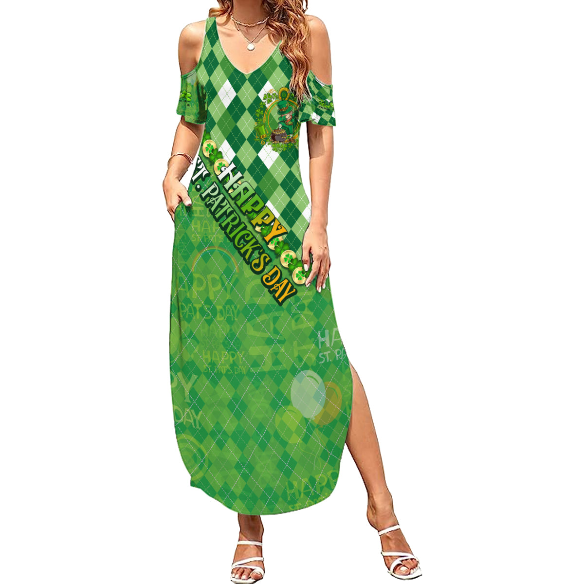 Personalized Happy St Patrick's Day Family Matching Summer Maxi Dress and Hawaiian Shirt Irish Leprechaun - Wonder Print Shop