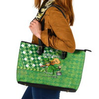 Personalized Happy St Patrick's Day Leather Tote Bag Irish Leprechaun - Wonder Print Shop