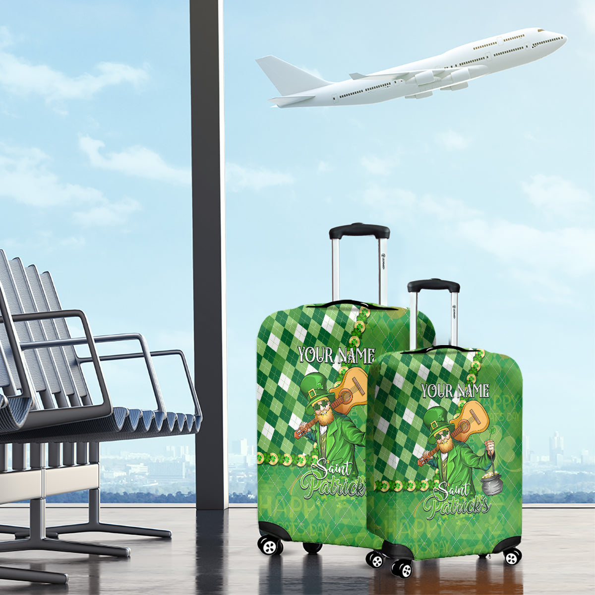 Personalized Happy St Patrick's Day Luggage Cover Irish Leprechaun - Wonder Print Shop