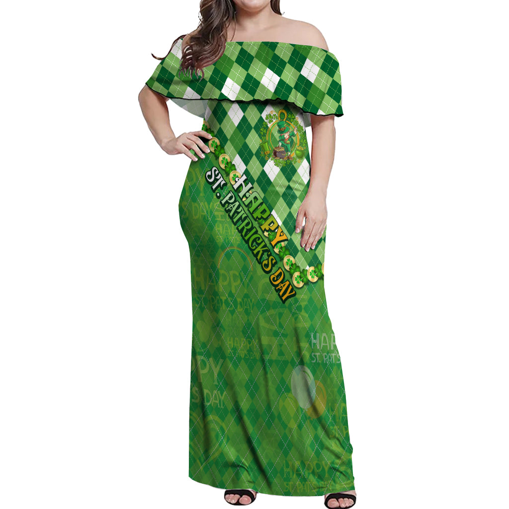 Personalized Happy St Patrick's Day Off Shoulder Maxi Dress Irish Leprechaun - Wonder Print Shop