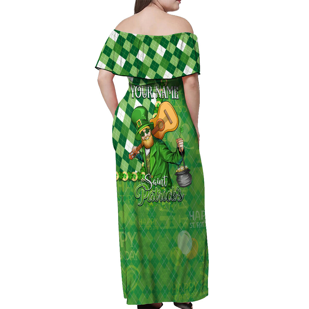 Personalized Happy St Patrick's Day Off Shoulder Maxi Dress Irish Leprechaun - Wonder Print Shop