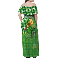 Personalized Happy St Patrick's Day Off Shoulder Maxi Dress Irish Leprechaun - Wonder Print Shop