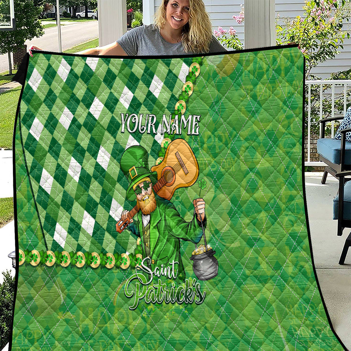 Personalized Happy St Patrick's Day Quilt Irish Leprechaun - Wonder Print Shop