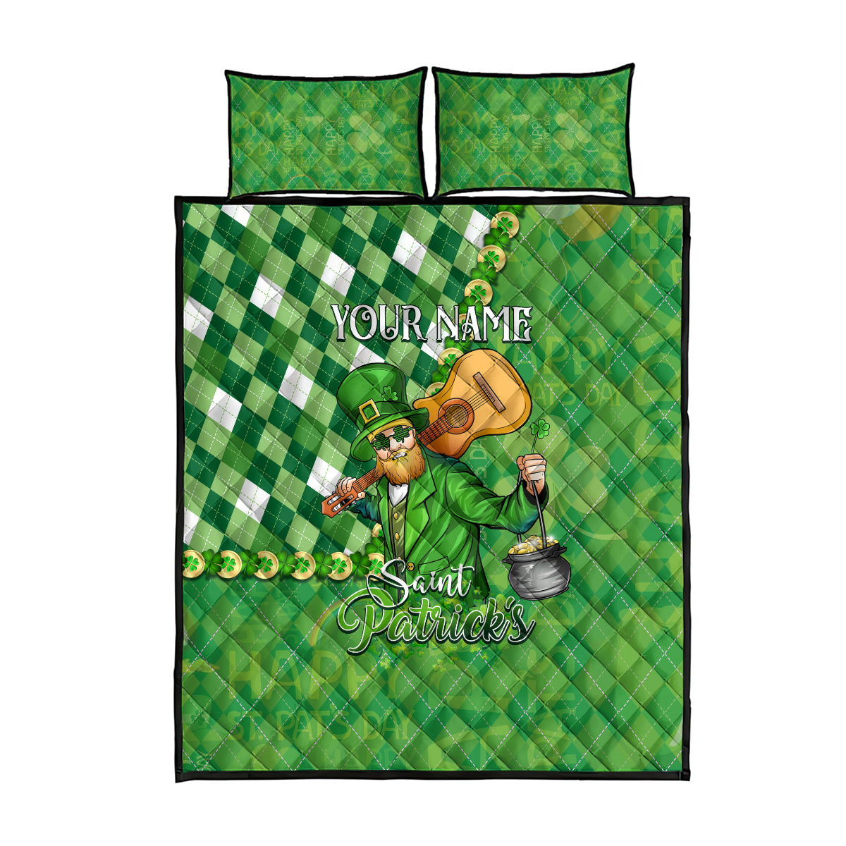 Personalized Happy St Patrick's Day Quilt Bed Set Irish Leprechaun - Wonder Print Shop