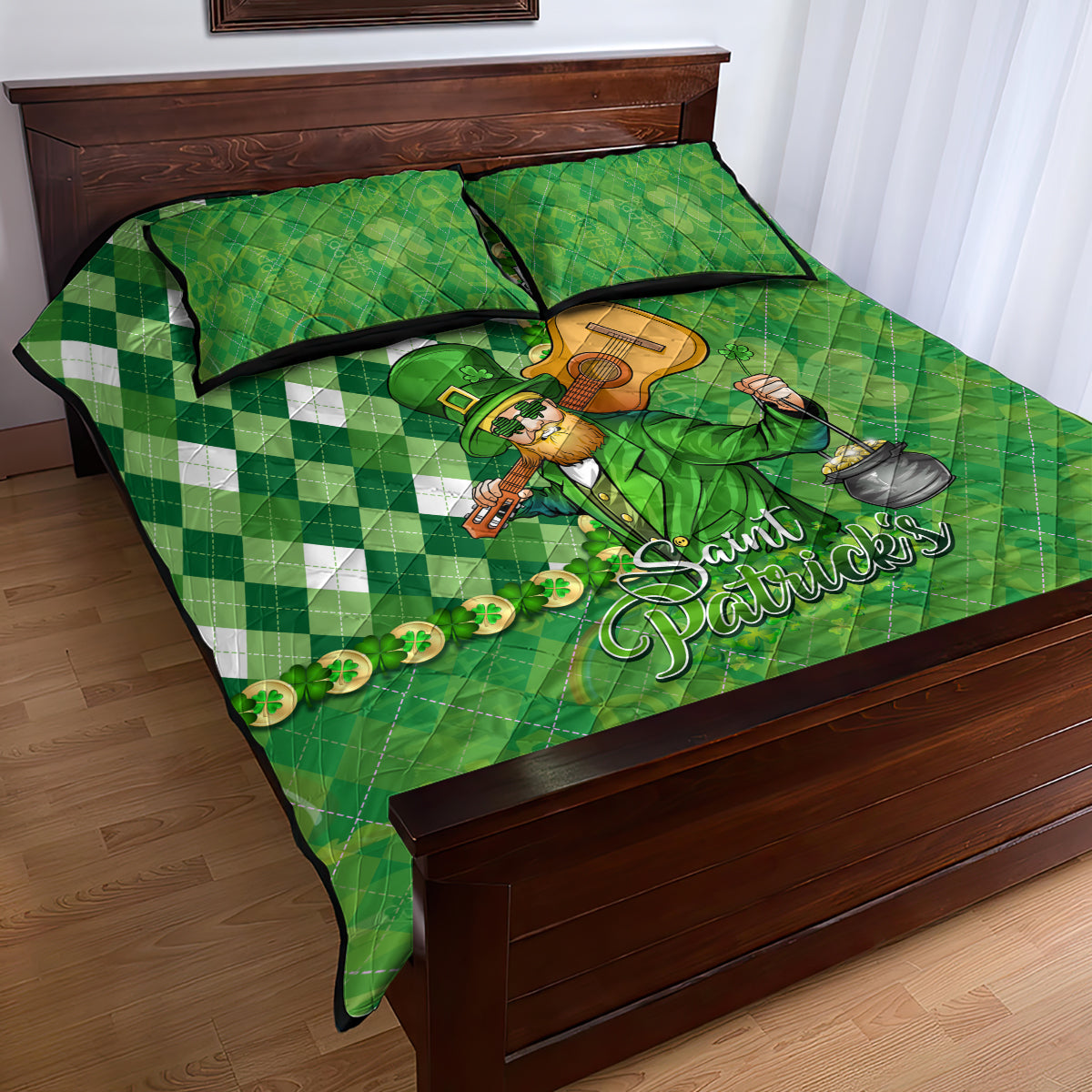 Personalized Happy St Patrick's Day Quilt Bed Set Irish Leprechaun - Wonder Print Shop