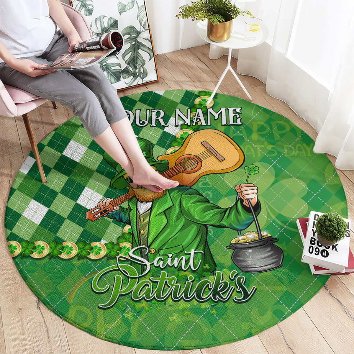 Personalized Happy St Patrick's Day Round Carpet Irish Leprechaun