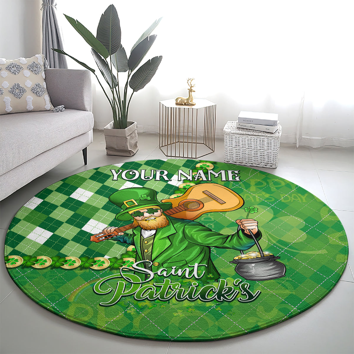 Personalized Happy St Patrick's Day Round Carpet Irish Leprechaun