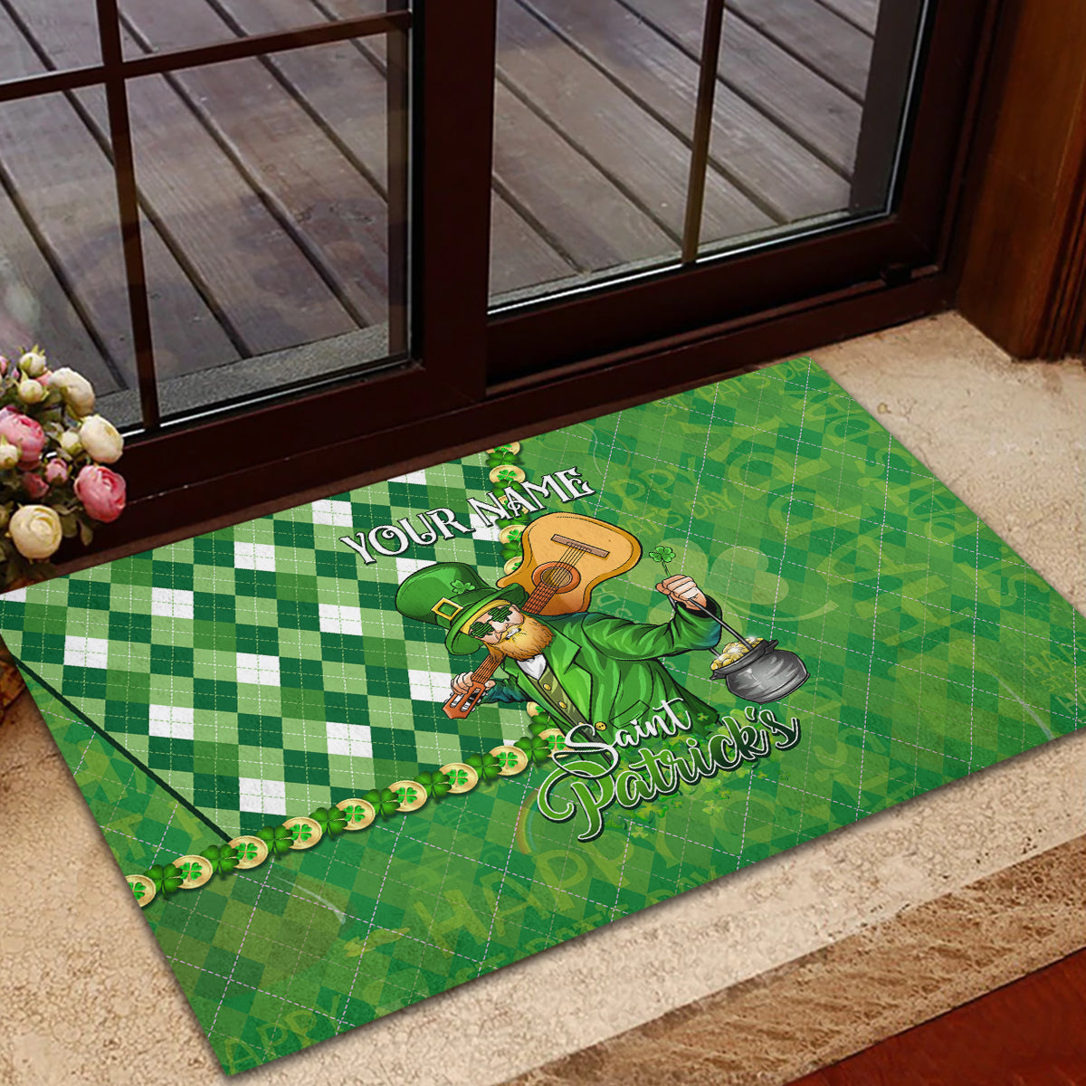 Personalized Happy St Patrick's Day Rubber Doormat Irish Leprechaun - Wonder Print Shop