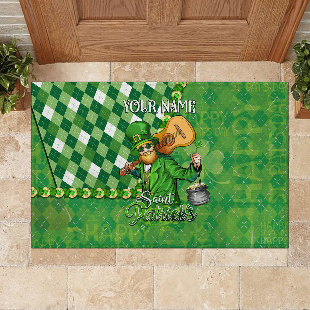 Personalized Happy St Patrick's Day Rubber Doormat Irish Leprechaun - Wonder Print Shop