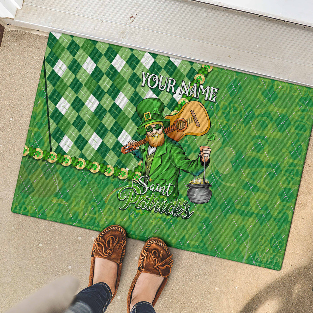 Personalized Happy St Patrick's Day Rubber Doormat Irish Leprechaun - Wonder Print Shop