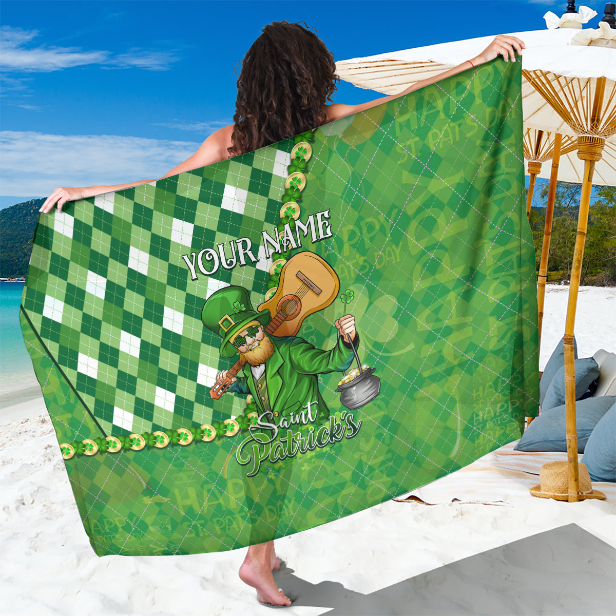 Personalized Happy St Patrick's Day Sarong Irish Leprechaun