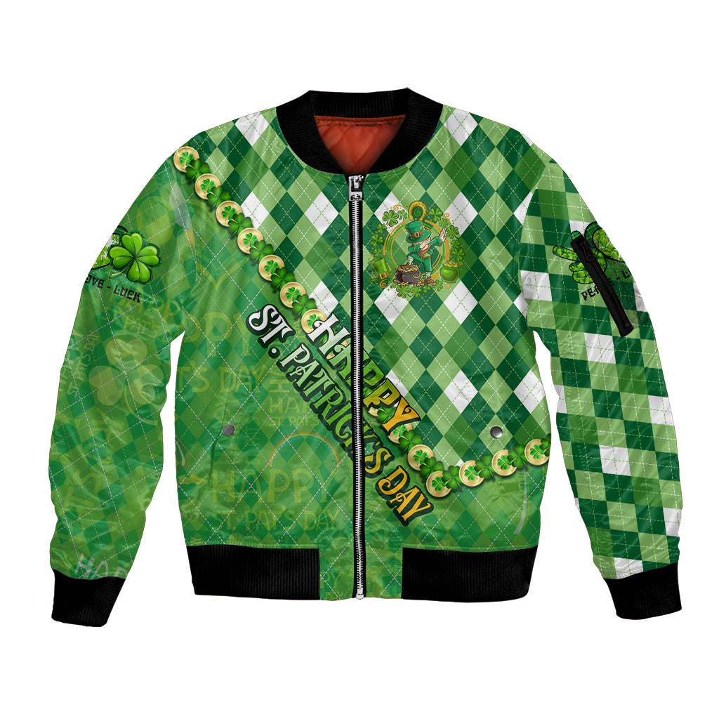 Personalized Happy St Patrick's Day Sleeve Zip Bomber Jacket Irish Leprechaun - Wonder Print Shop