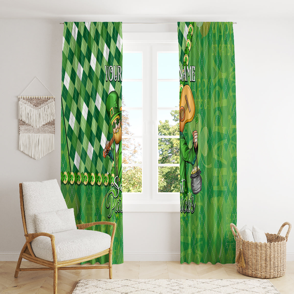 Personalized Happy St Patrick's Day Window Curtain Irish Leprechaun - Wonder Print Shop