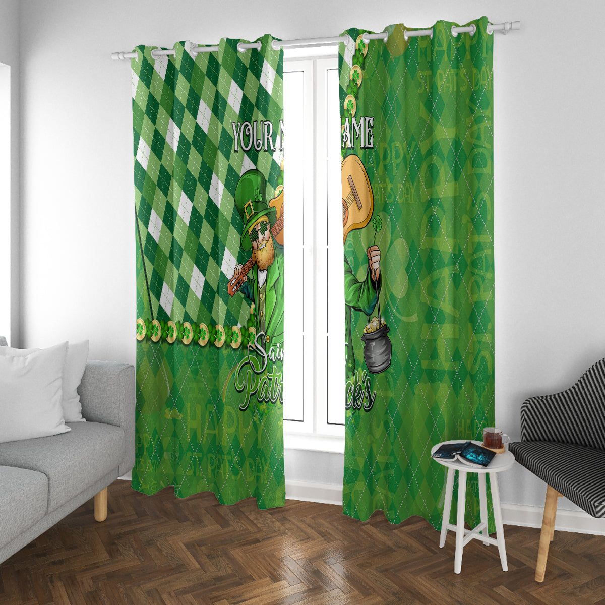 Personalized Happy St Patrick's Day Window Curtain Irish Leprechaun - Wonder Print Shop