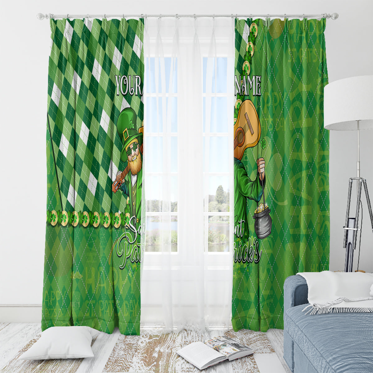 Personalized Happy St Patrick's Day Window Curtain Irish Leprechaun - Wonder Print Shop