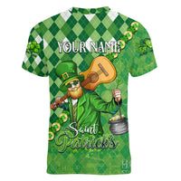 Personalized Happy St Patrick's Day Women V Neck T Shirt Irish Leprechaun - Wonder Print Shop