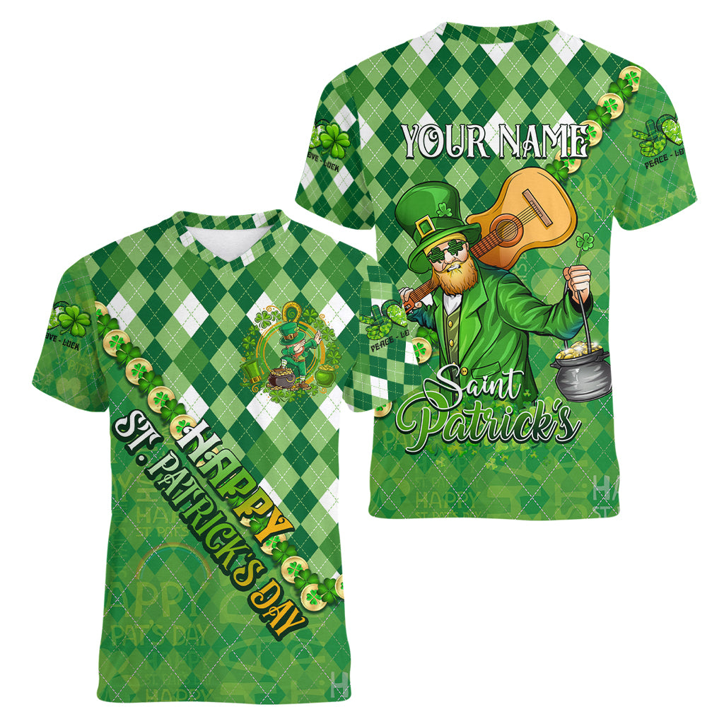 Personalized Happy St Patrick's Day Women V Neck T Shirt Irish Leprechaun - Wonder Print Shop