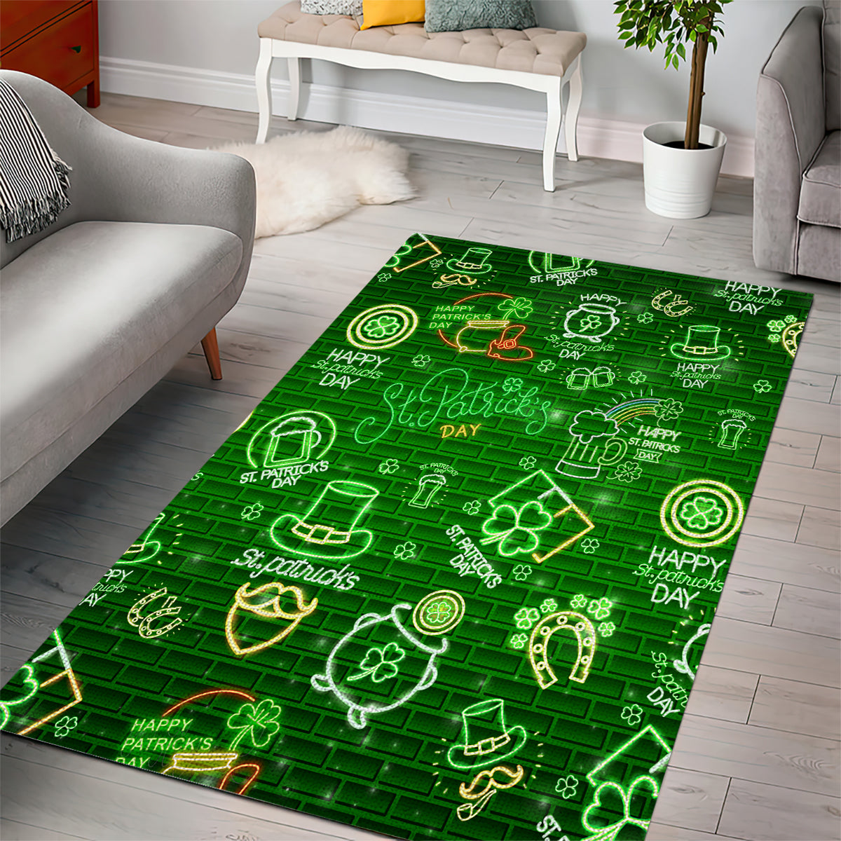 Ireland St Patrick's Day Area Rug Symbols Neon - Wonder Print Shop