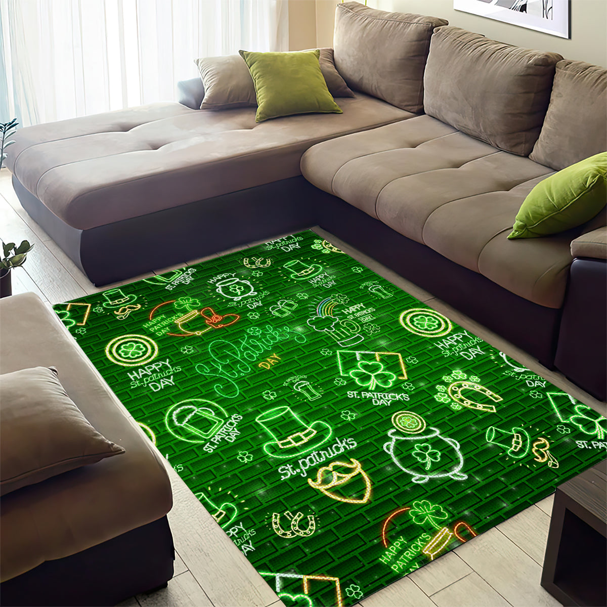 Ireland St Patrick's Day Area Rug Symbols Neon - Wonder Print Shop