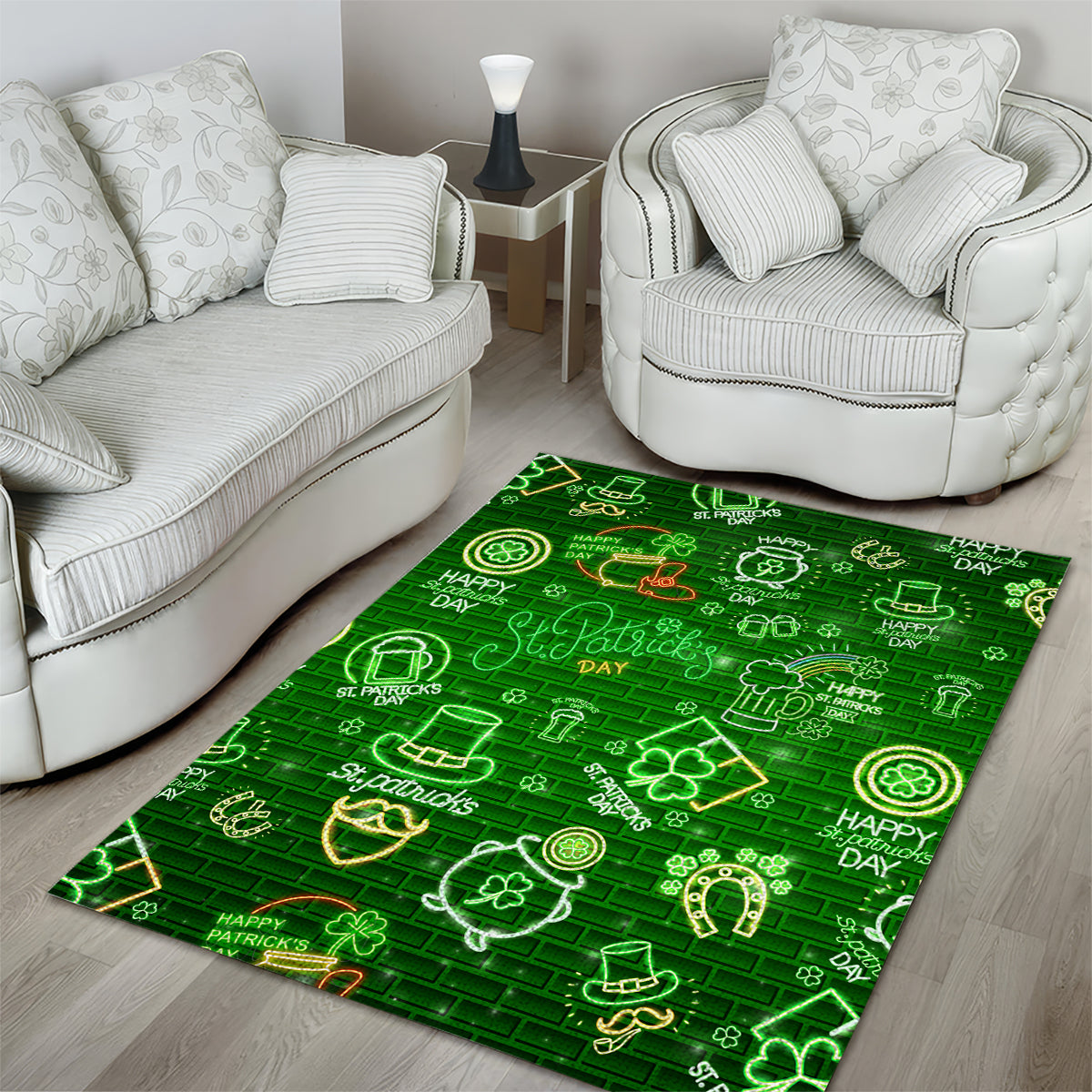 Ireland St Patrick's Day Area Rug Symbols Neon - Wonder Print Shop