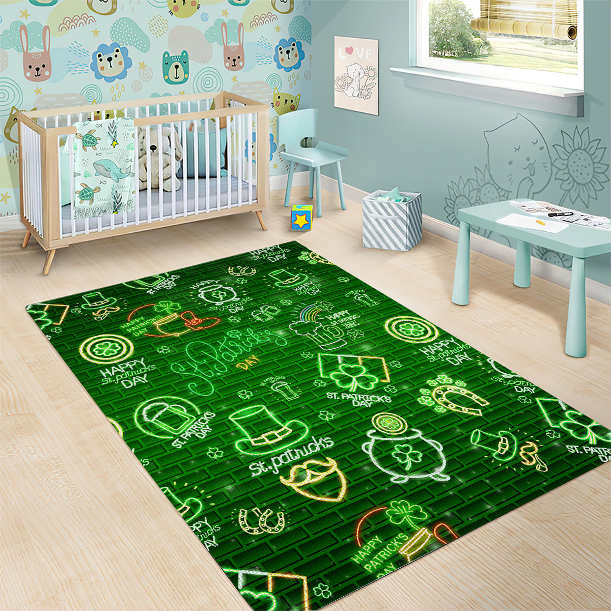 Ireland St Patrick's Day Area Rug Symbols Neon - Wonder Print Shop