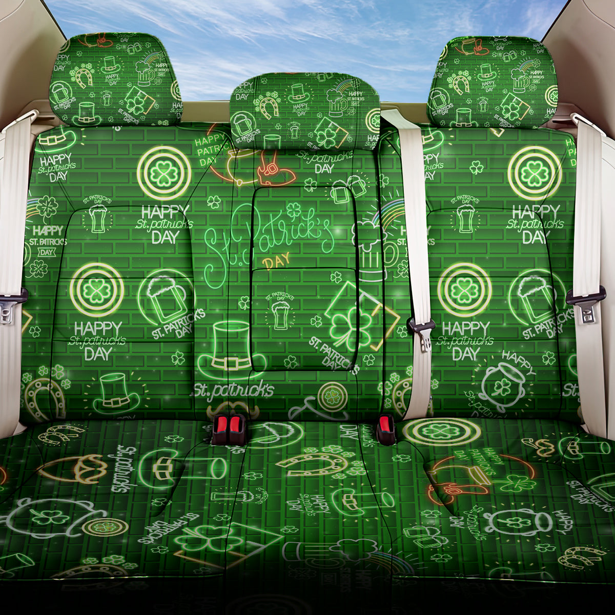 Ireland St Patrick's Day Back Car Seat Cover Symbols Neon