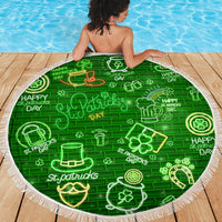 Ireland St Patrick's Day Beach Blanket Symbols Neon - Wonder Print Shop