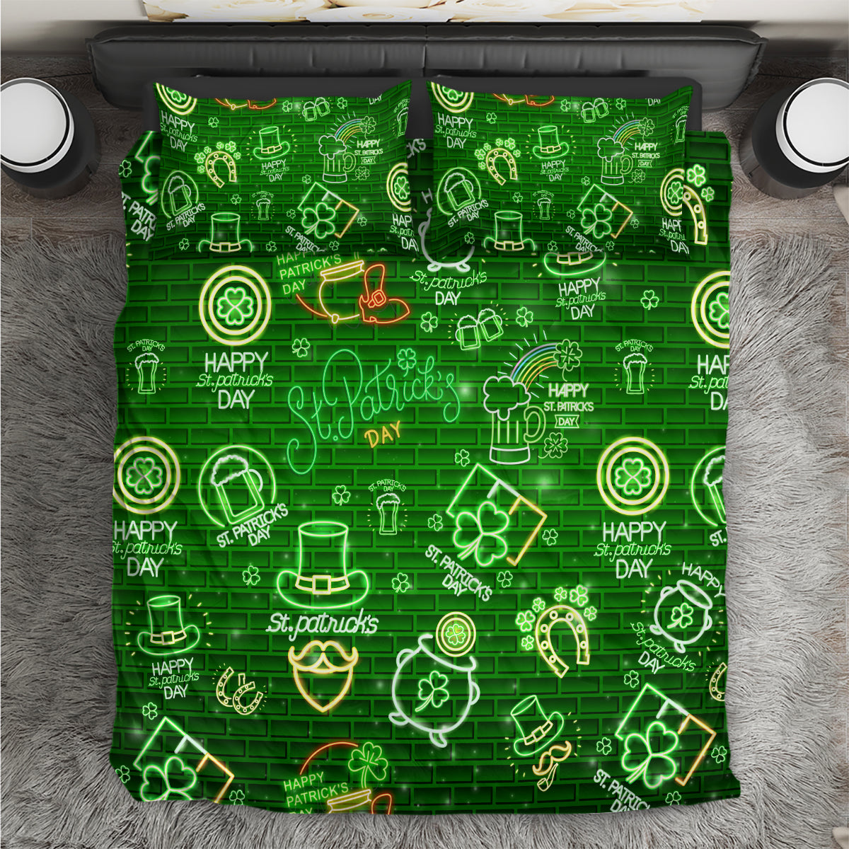 Ireland St Patrick's Day Bedding Set Symbols Neon - Wonder Print Shop