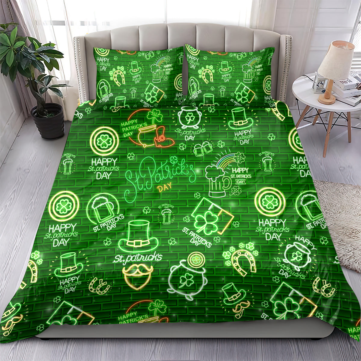 Ireland St Patrick's Day Bedding Set Symbols Neon - Wonder Print Shop