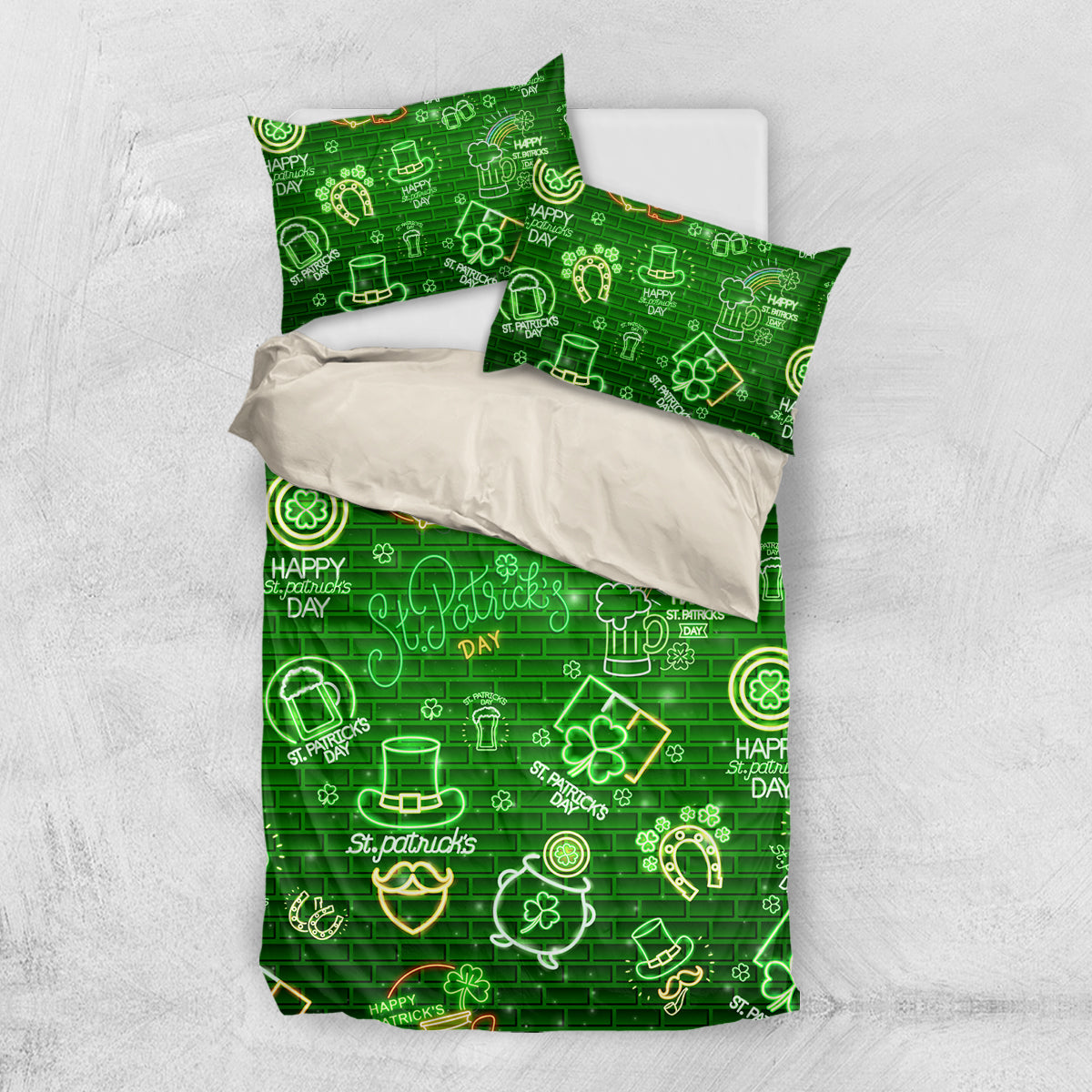 Ireland St Patrick's Day Bedding Set Symbols Neon - Wonder Print Shop