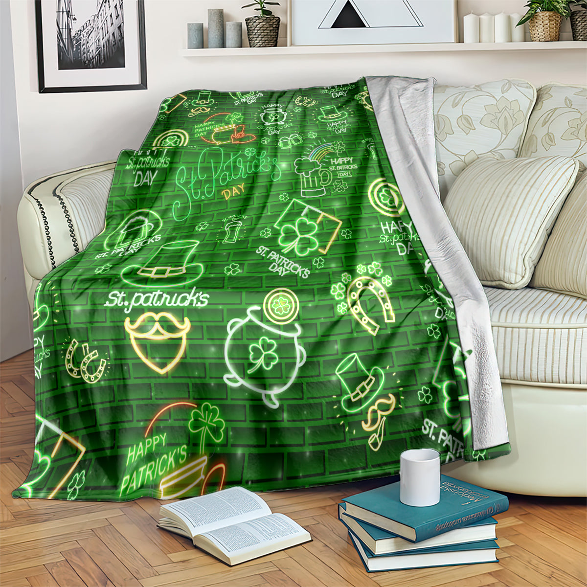 Ireland St Patrick's Day Blanket Symbols Neon