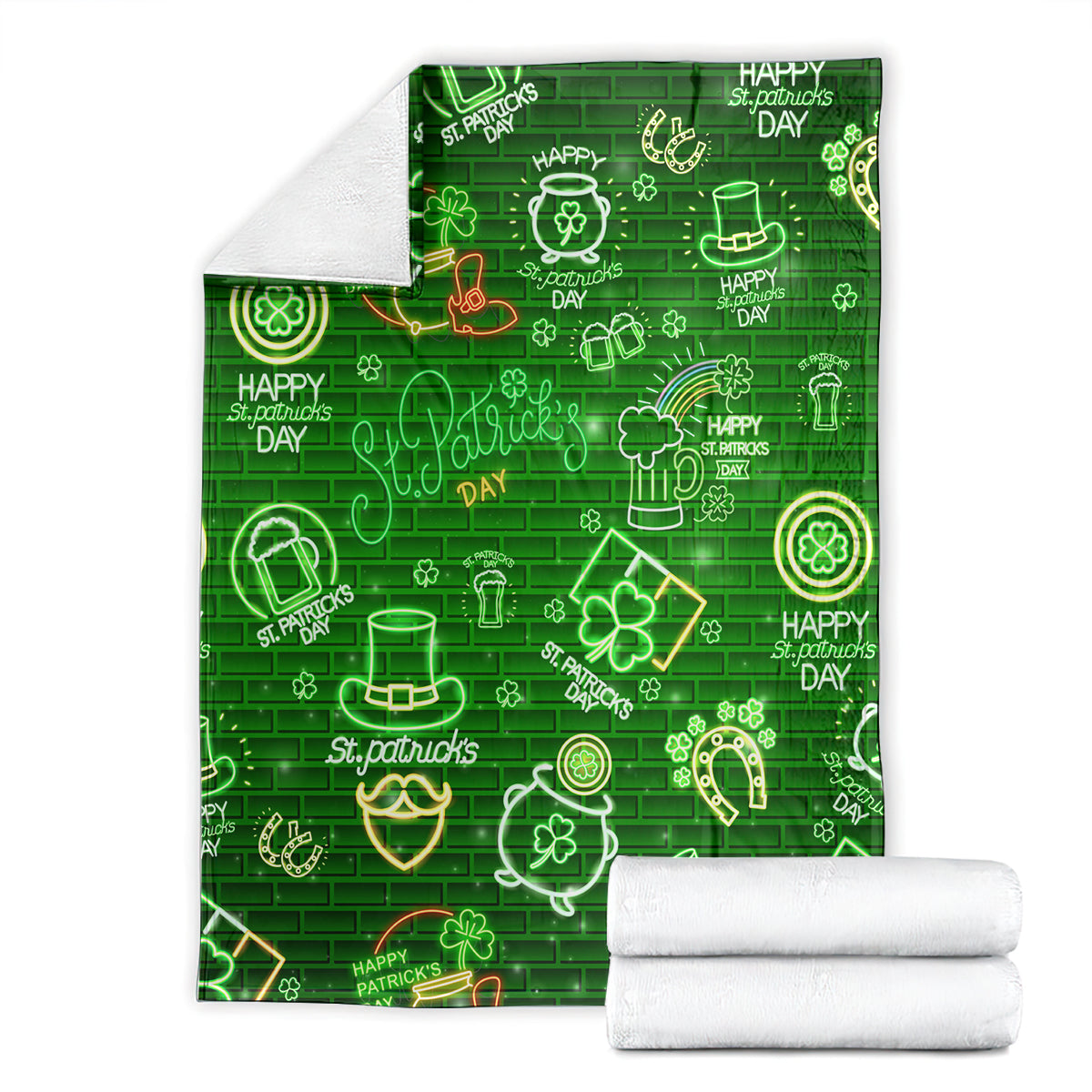 Ireland St Patrick's Day Blanket Symbols Neon