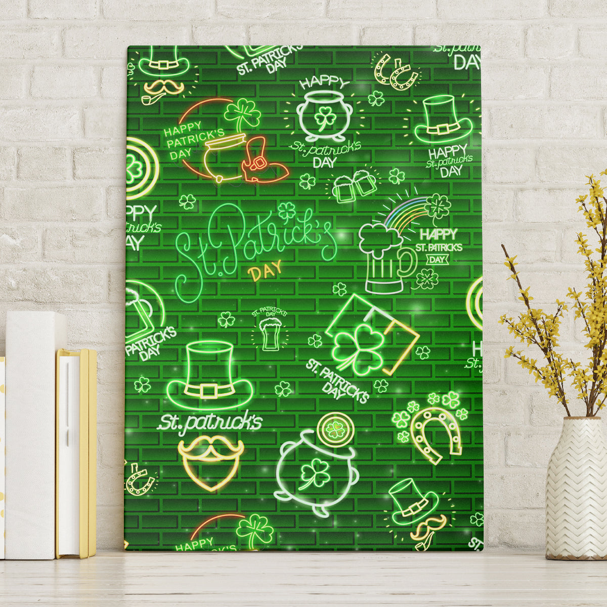 Ireland St Patrick's Day Canvas Wall Art Symbols Neon - Wonder Print Shop