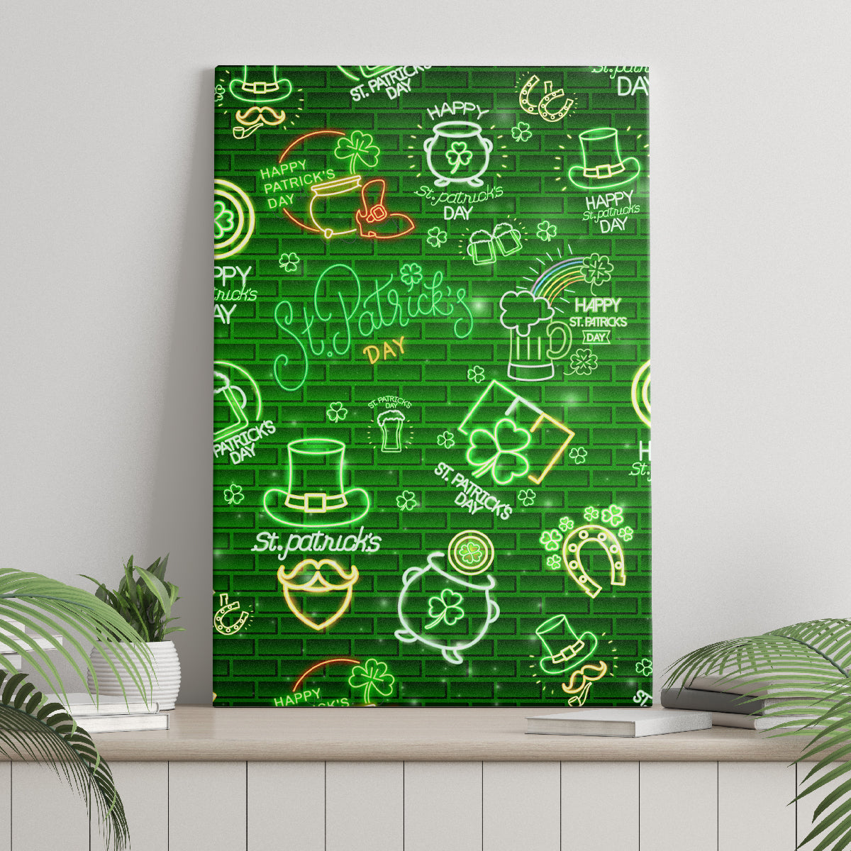 Ireland St Patrick's Day Canvas Wall Art Symbols Neon - Wonder Print Shop